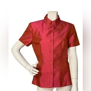 Ann Taylor pink/orange shantung silk shirt/jacket sz 8. Like new condition.